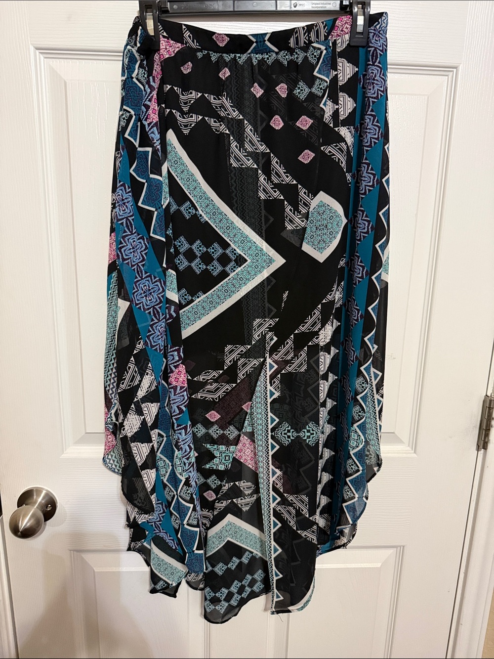 Express Black, Teal & Pink High-Low Geometric Skirt